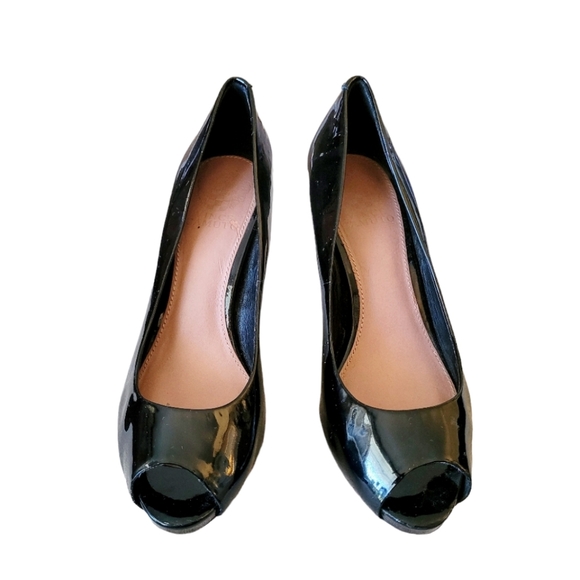Vince Camuto Black Patent Leather Stiletto 3" Heel Peep Toe Shoe Size 7.5 - Picture 2 of 7
